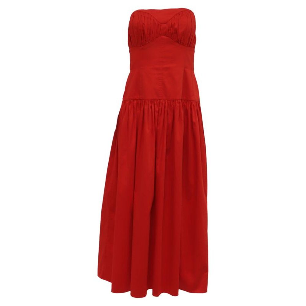 Tove Strapless Midi Dress in Red Cotton